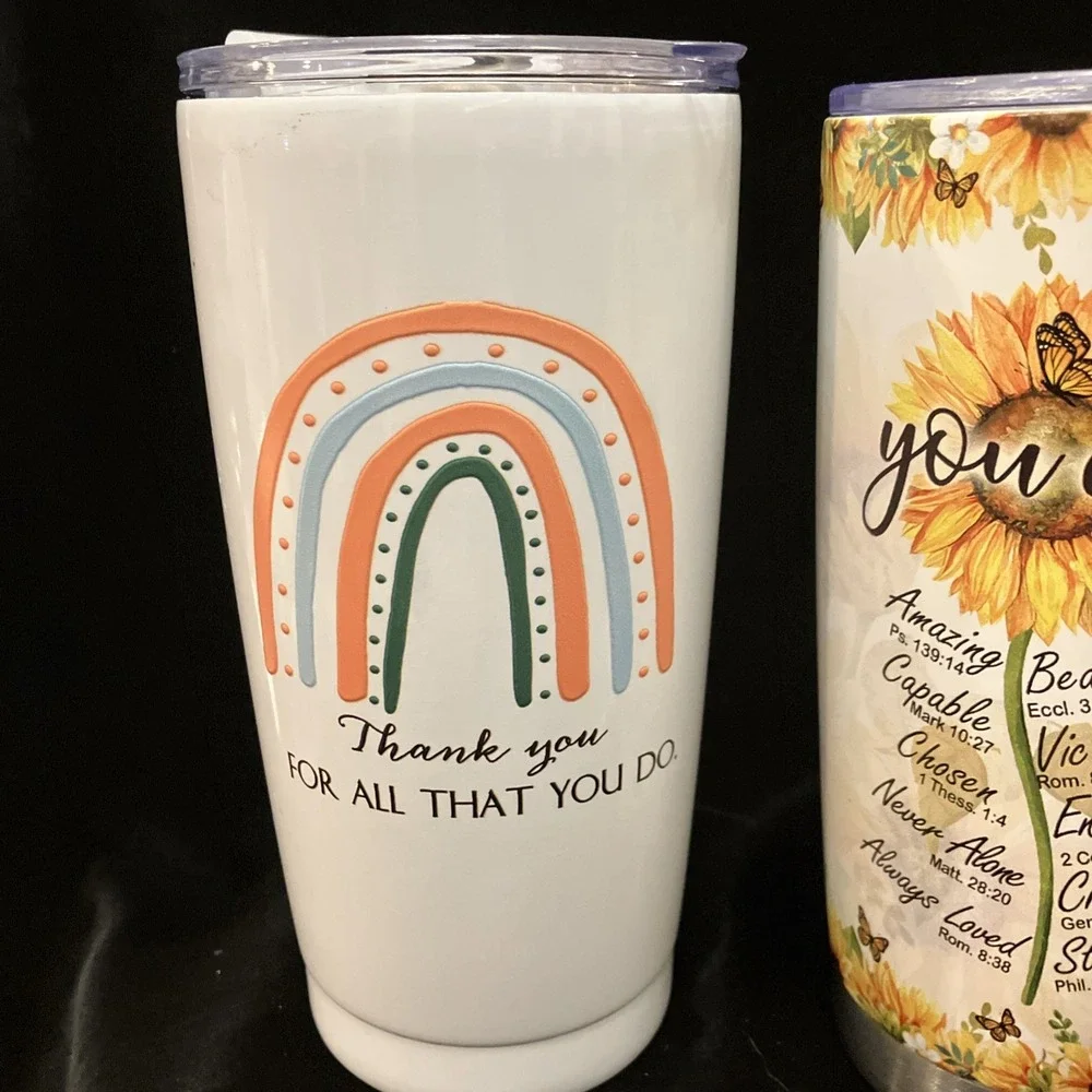 Lot of 2 Inspirational Tumbler Gift Thank You Bible Faith Verses Coffee Water